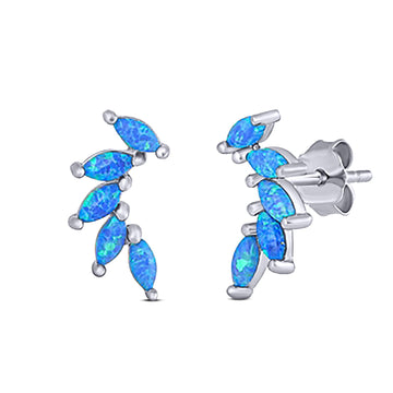 New Design Stud Earring Lab Created Marquise Blue Opal Solid 925 Sterling Silver (13.2mm)